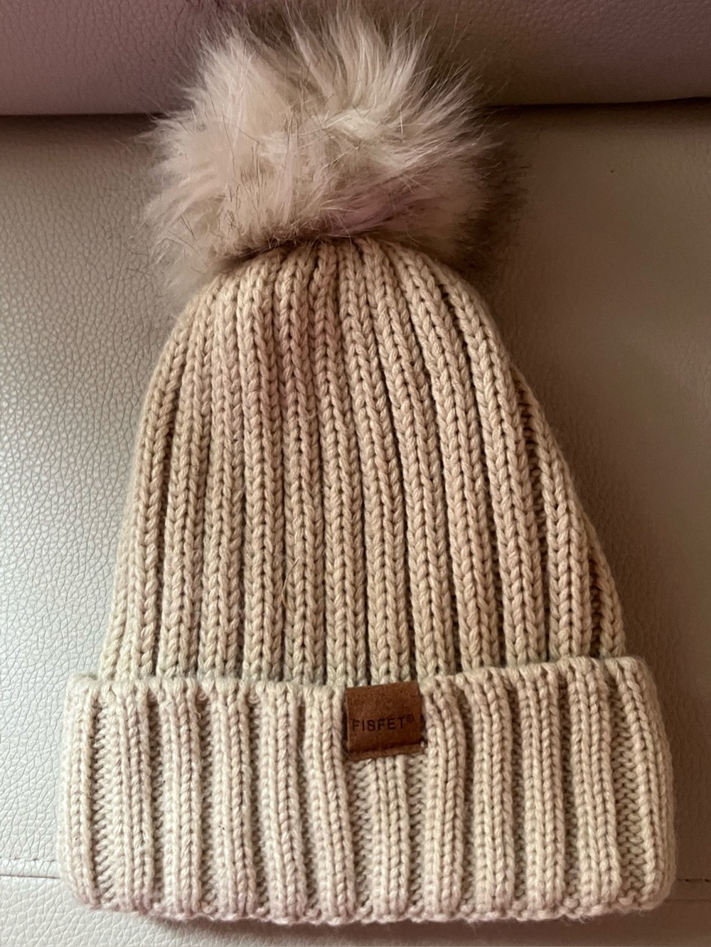 Cozy Cream Knit Pom Beanie with Faux Fur Pom